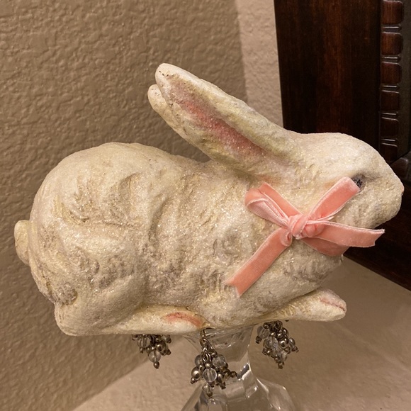 Accents | Nwot Sparkly Crouching Bunny Rabbit With Pink Velvet Bow 8 X ...